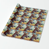 Papier Cadeau Peinture de chien Whippet rétro (Déroulé)