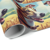 Papier Cadeau Peinture de chien Whippet rétro (Coin rond)