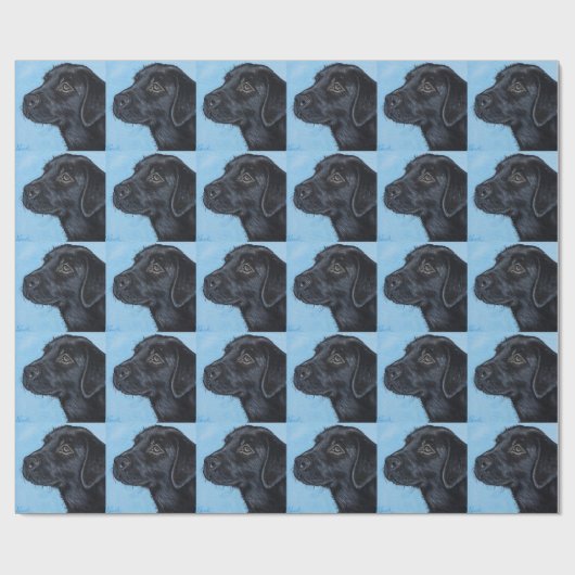 Papier Cadeau Peinture de chiot du Labrador noir (Plat)