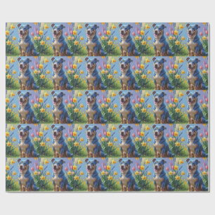 Papier Cadeau Peinture de fleurs printanières de chien Blue Heel