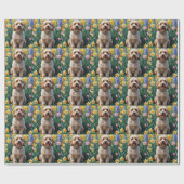 Papier Cadeau Peinture de fleurs printanières de chien Cockapoo (Plat)