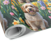 Papier Cadeau Peinture de fleurs printanières de chien Cockapoo (Coin rond)