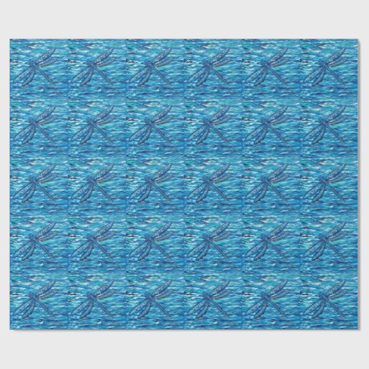 Papier Cadeau Peinture de libellules bleues (Plat)