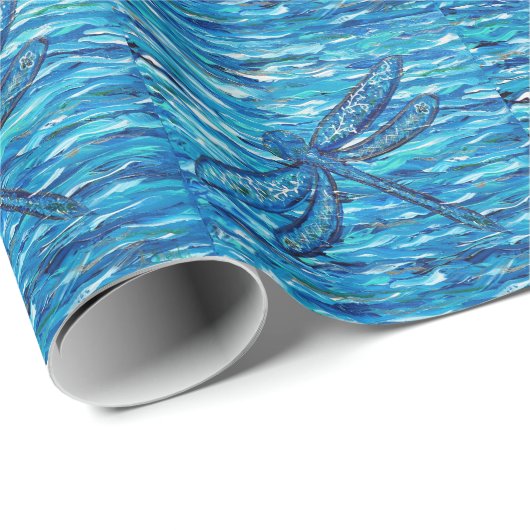 Papier Cadeau Peinture de libellules bleues (Coin rond)