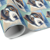 Papier Cadeau Peinture de portrait de chien (Coin rond)