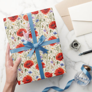 Papier Cadeau Peinture de Prairie aux Coquelicots