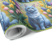 Papier Cadeau Peinture de printemps de chats bleu russe (Coin rond)