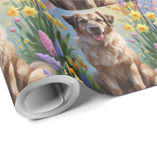 Papier Cadeau Peinture de printemps de chien berger anatolien (Coin rond)
