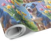 Papier Cadeau Peinture de printemps de Chien Heeler bleu (Coin rond)