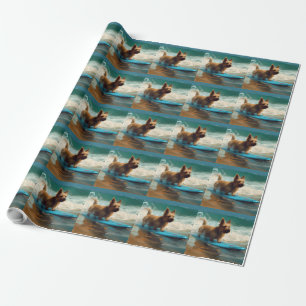 Papier Cadeau Peinture de surf de plage de Terrier australien