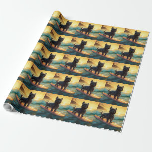 Papier Cadeau Peinture de Surf sur Plage Affenpinscher