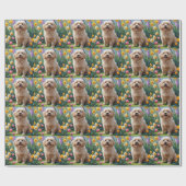 Papier Cadeau Peinture des fleurs de printemps de chien de Coton (Plat)