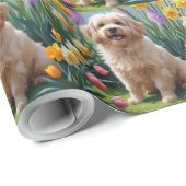 Papier Cadeau Peinture des fleurs de printemps de chien de Coton (Coin rond)