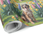 Papier Cadeau Peinture des fleurs de printemps de chien de Wolfh (Coin rond)