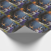 Papier Cadeau Peinture d'Halloween de Boston Terrier Chien blanc (Coin)