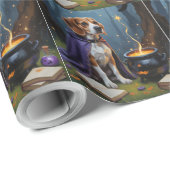 Papier Cadeau Peinture d'Halloween de chien beagle (Coin rond)