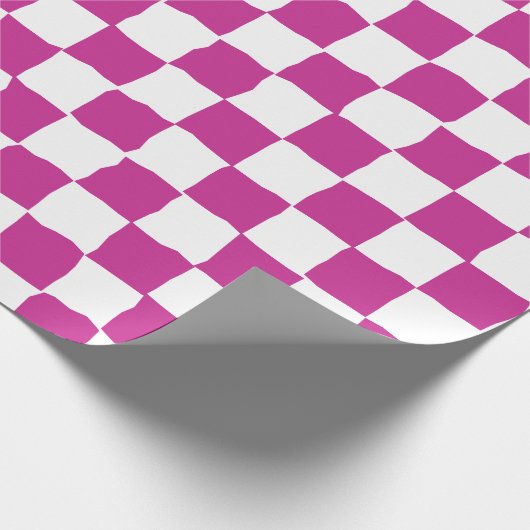 Papier Cadeau Peinture en damier blanc élégant et Fuchsia (Coin)