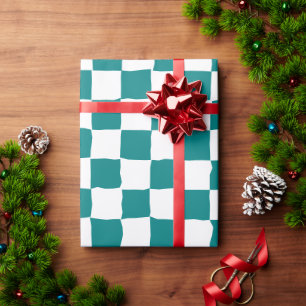 Papier Cadeau Peinture en damier blanc et Turquoise
