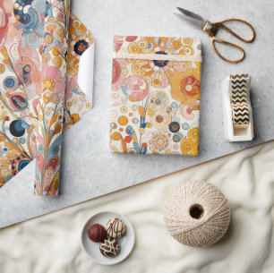 Papier Cadeau Peinture florale d'art fin de style Art nouveau an