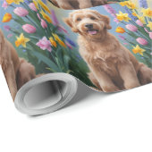Papier Cadeau Peinture Goldendoodle Chien Fleurs de printemps (Coin rond)