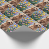 Papier Cadeau Peinture Goldendoodle Chien Fleurs de printemps (Coin)