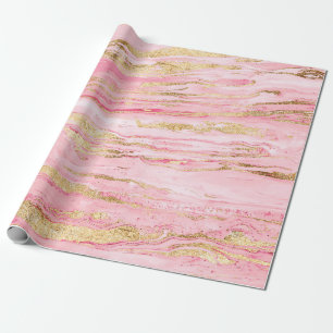 Papier Cadeau Peinture marbrée Abstraite rose et or élégant