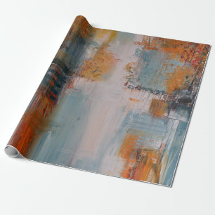 Papier Cadeau Peinture orange, blanche et turquoise abstraite