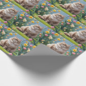 Papier Cadeau Peinture Perse Fleurs de Printemps Chat (Coin)