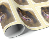 Papier Cadeau Peinture Poméranienne Noir et Tan Art Chien origin (Coin rond)