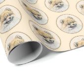 Papier Cadeau Peinture Poméranienne (orange) - Art Chien origina (Coin rond)