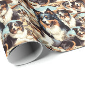 Papier Cadeau Peinture rétro Australian Shepherd sans couture (Coin rond)