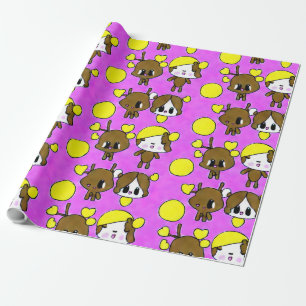 PAPIER CADEAU PEINTURE ROSE CUTE KAWAII CHIBI MOOSE