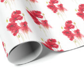 Papier Cadeau Peinture rouge sur le pavot blanc (Coin rond)