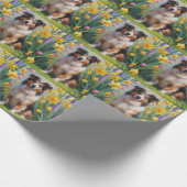 Papier Cadeau Peinture Rough Collie Fleurs de printemps de chien (Coin)