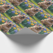 Papier Cadeau Peinture Shar Pei Chien Fleurs de Printemps Pei (Coin)