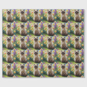 Papier Cadeau Peinture Siamese Chat Fleurs de Printemps (Plat)