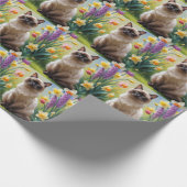 Papier Cadeau Peinture Siamese Chat Fleurs de Printemps (Coin)