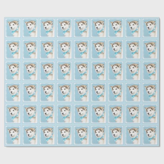 Papier Cadeau Peinture Sibérienne Husky Puppy - Art Chien origin (Plat)