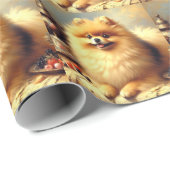 Papier Cadeau Peinture vintage de Chien de Poméranie (Coin rond)