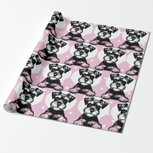 Papier Cadeau Pékin Thème rose Terrier (Déroulé)