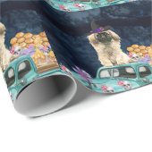 Papier Cadeau Pekingese Chien Halloween Camion Effrayant Nuit (Coin rond)
