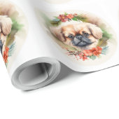 Papier Cadeau Pekingese Christmas Wreath Festive Pup (Coin rond)