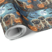 Papier Cadeau Pékinois Halloween effrayant (Coin rond)