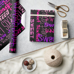 Papier Cadeau Pêle-mêle de mot de sweet sixteen de roses