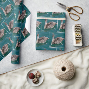 Papier Cadeau Pélican brun tropical sur l'eau