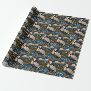 Papier Cadeau Pélican de mer blanc vintage