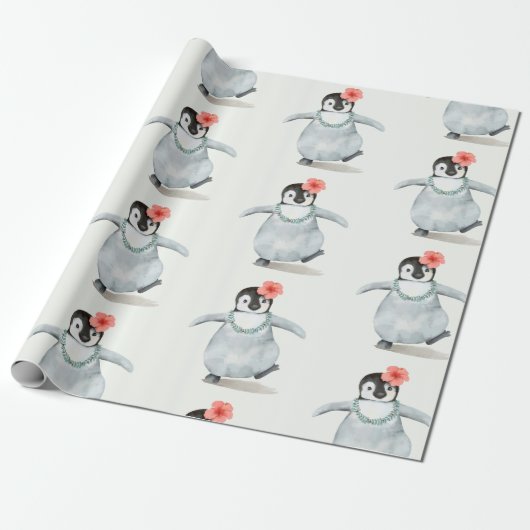 PAPIER CADEAU PENGUIN BÉBÉ AVEC UN PAPIER À FLEURS (Déroulé)
