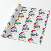 Papier Cadeau Penguin dans un casquette de Noël avec un cadeau (Déroulé)