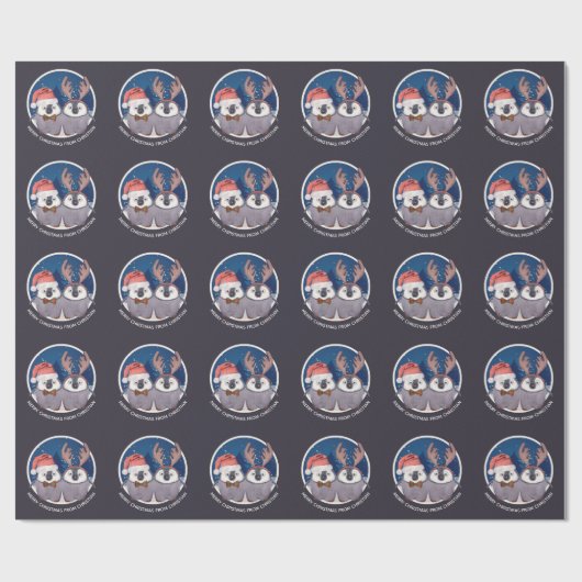 Papier Cadeau Penguin de Noël Couple mignonne Père Noël et Reind (Plat)