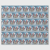 Papier Cadeau Penguins de famille de Noël avec un panneau en boi (Plat)